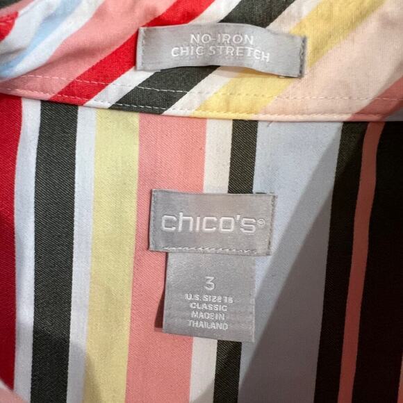Chico’s Colorful Striped Cotton Blend No Iron Chic Stretch  Blouse Size 3 (16) - Picture 6 of 11